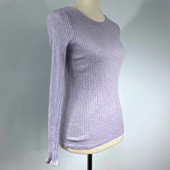 Enza Costa Light Pink Rib Long Sleeve Shirt Medium Cotton Cashmere Sweater S XS - Picture 2 of 13